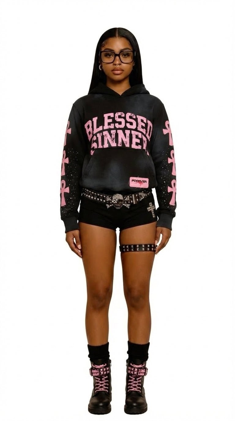 Blessed Sinner V - Day Pink Hoodie - Blessed Sinner Shop
